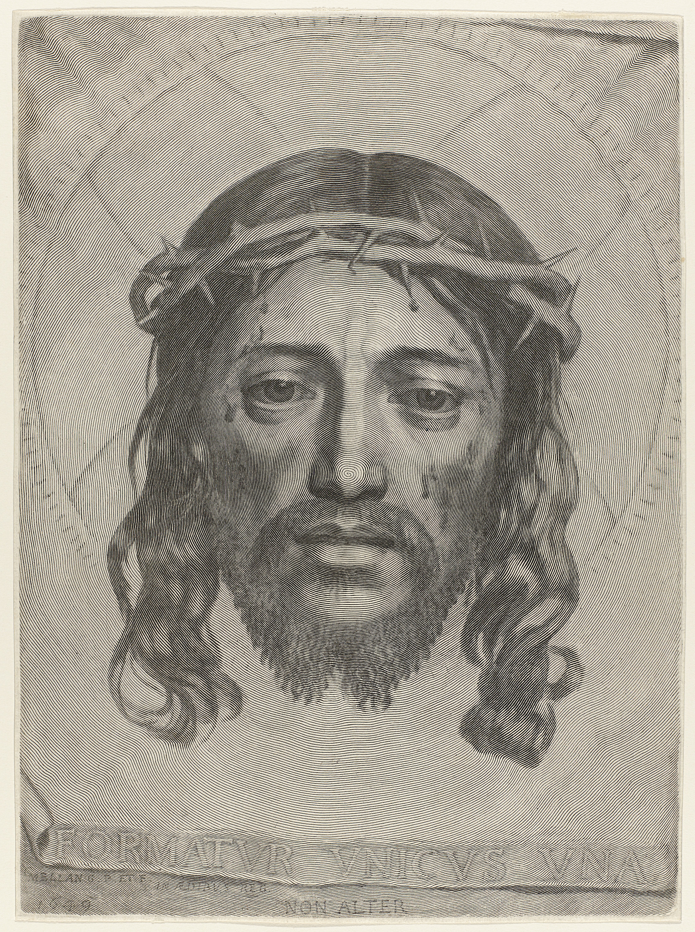 Claude Mellan's Face of Christ engraving with single spiral line — Heapio